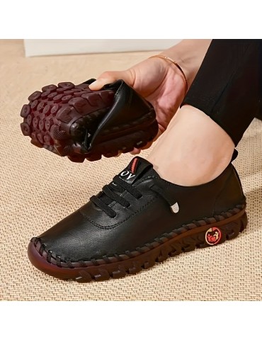 Women's Trendy Faux Leather Sneakers, Casual Lace Up Outdoor Shoes, Lightweight Low Top Shoes