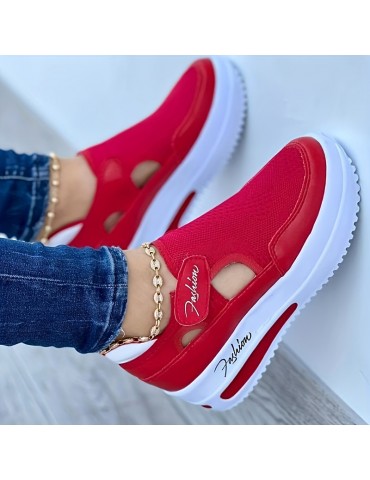 Women's Breathable Knit Platform Sneakers, Casual Hook & Loop Outdoor Shoes, Lightweight & Comfortable Sport Shoes