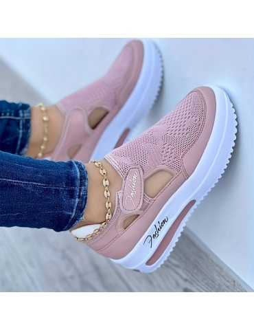 Women's Breathable Knit Platform Sneakers, Casual Hook & Loop Outdoor Shoes, Lightweight & Comfortable Sport Shoes