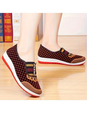 Women's Retro Print Low Top Flat Shoes, Breathable Wear Resistant Winter Warm Walking Shoes, Plush Lined Thermal Flats