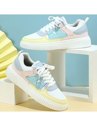 Women's Colorblock Sneakers, Casual Lace Up Outdoor Shoes, Women's Comfortable Low Top Shoes