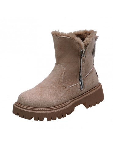 Women's Solid Color Platform Short Boots, Casual Side Zipper Fur Lined Boots, Comfortable Winter Boots
