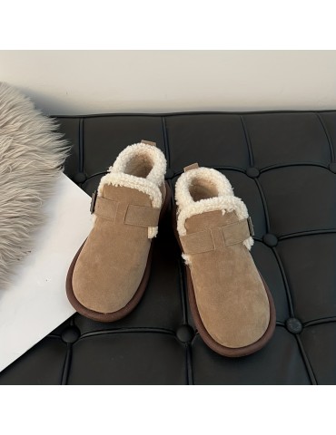 Women's Thermal Lined Flat Boots, Buckle Decor Soft Sole Winter Warm Shoes, Versatile Plush Non-slip Shoes