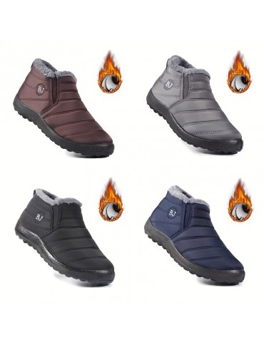 Women's Solid Color Flatform Boots, Slip On High-top Round Toe Non-slip Waterproof Velvet Warm Shoes, Plush Fluffy Shoes