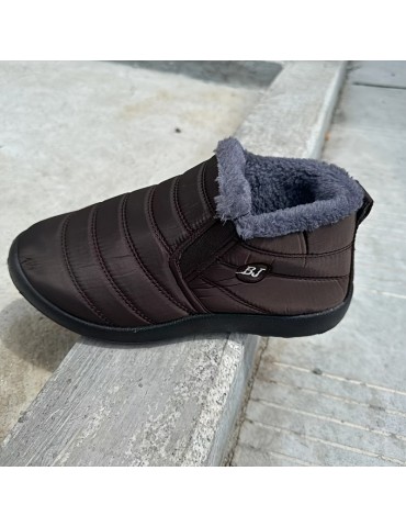 Women's Solid Color Flatform Boots, Slip On High-top Round Toe Non-slip Waterproof Velvet Warm Shoes, Plush Fluffy Shoes