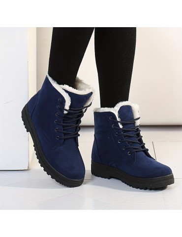 Women's Platform Snow Boots, Casual Lace Up Plush Lined Combat Boots, Comfortable Winter Short Boots