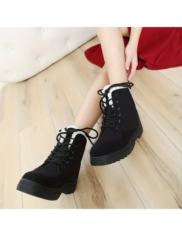 Women's Platform Snow Boots, Casual Lace Up Plush Lined Combat Boots, Comfortable Winter Short Boots