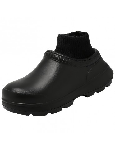 Women's Knit Stitching Chef Work Shoes, Solid Color Waterproof Slip On Shoes, Outdoor Garden Work Shoes