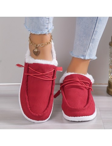 Women's Solid Color Boots, Slip On Round Toe Low-top Velvet Warm Fluffy Non-slip Soft Sole Shoes, Winter Comfy Shoes