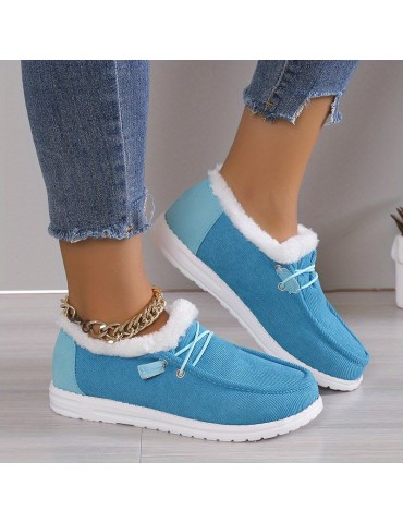 Women's Solid Color Boots, Slip On Round Toe Low-top Velvet Warm Fluffy Non-slip Soft Sole Shoes, Winter Comfy Shoes