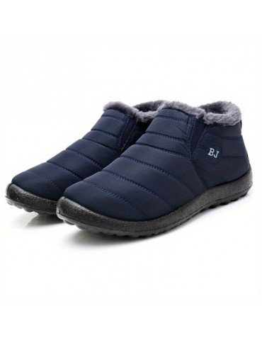 Women's Plush Lined Snow Boots, Waterproof Slip On Ankle Boots, Winter Thermal Outdoor Flat Boots