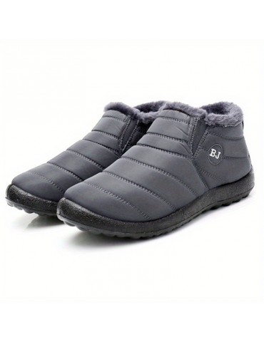 Women's Plush Lined Snow Boots, Waterproof Slip On Ankle Boots, Winter Thermal Outdoor Flat Boots