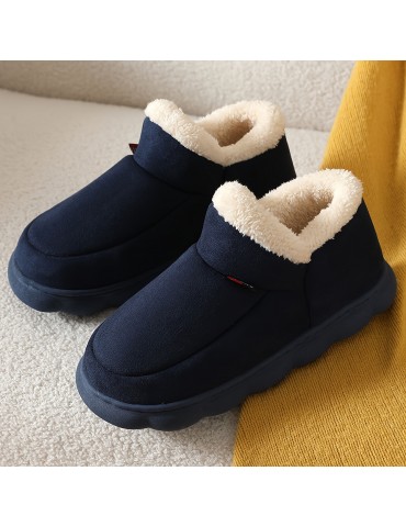 Women's Winter Platform Snow Boots, Solid Color Thermal Soft Sole Plush Lined Ankle Boots, Winter Warm Slipper Boots