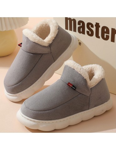 Women's Winter Platform Snow Boots, Solid Color Thermal Soft Sole Plush Lined Ankle Boots, Winter Warm Slipper Boots