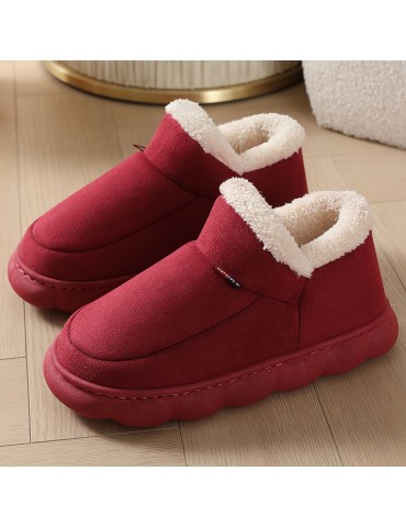 Women's Winter Platform Snow Boots, Solid Color Thermal Soft Sole Plush Lined Ankle Boots, Winter Warm Slipper Boots