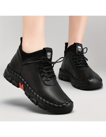 Women's Flat High Top Boots, Comfy Solid Color Lace Up Ankle Boots, Casual Non Slip Shoes