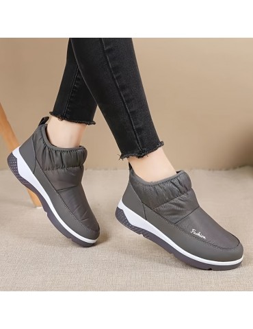 Women's Waterproof Snow Boots, Non-slip Slip-on Ankle Boots, Warm Plush Lined Short Boots, Women's Footwear