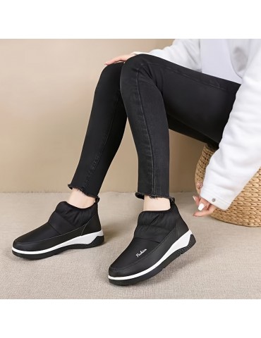 Women's Waterproof Snow Boots, Non-slip Slip-on Ankle Boots, Warm Plush Lined Short Boots, Women's Footwear
