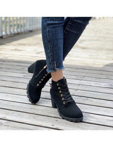 Women's Chunky Heeled Ankle Boots, Solid Color Side Zipper Boots, Beer Festival Dress Shoes