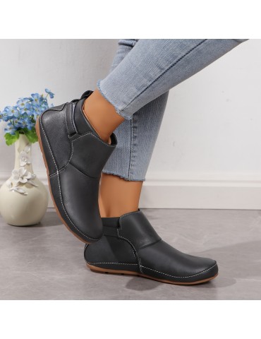 Women's Solid Color Trendy Boots, Slip On Soft Sole Platform Buckle Belt Boots, Versatile Round Toe Winter Boots