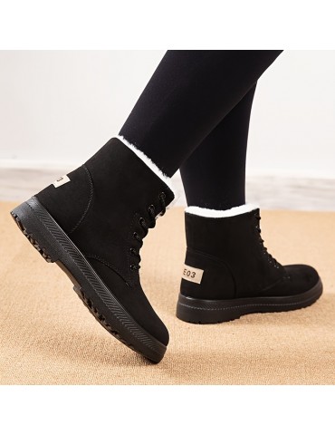 Women's Fleece Liner Ankle Snow Boots, Thermal Comfy Lace Up Flat Shoes, Round Toe Anti-Slip Shoes