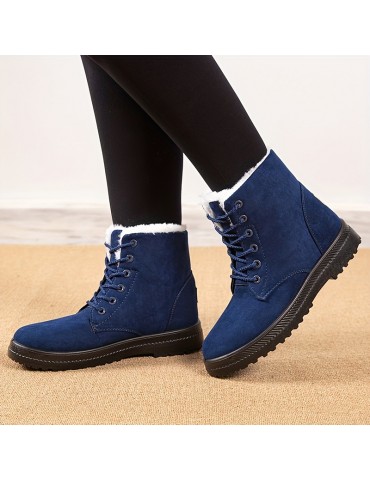 Women's Fleece Liner Ankle Snow Boots, Thermal Comfy Lace Up Flat Shoes, Round Toe Anti-Slip Shoes
