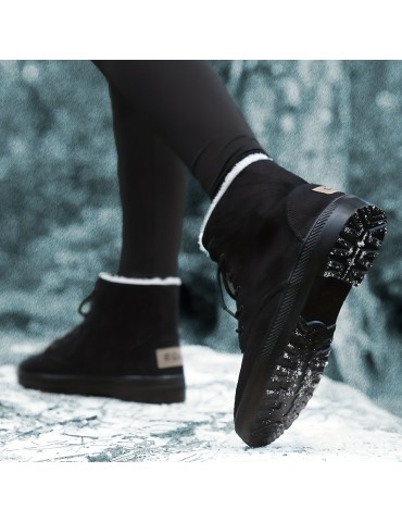 Women's Suedette Pattern Flatform Boots, Lace Up Thick Bottom Velvet Warm Non-slip Snow Boots, Wear-resistant Comfy Shoes