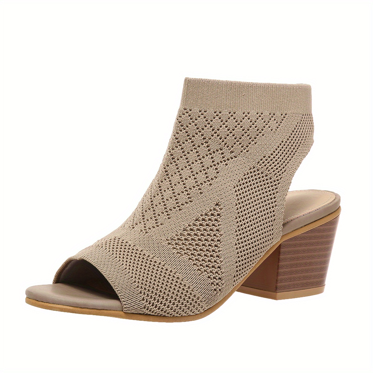 womens chunky heeled sandals knitting peep toe slip on slingback low heels fashion fabric sandals details 4