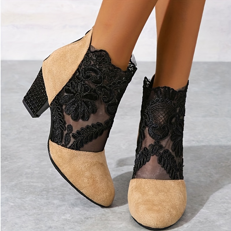 heeled sandals, womens block heeled sandals trendy lace back zipper pumps fashion versatile dress heels details 5