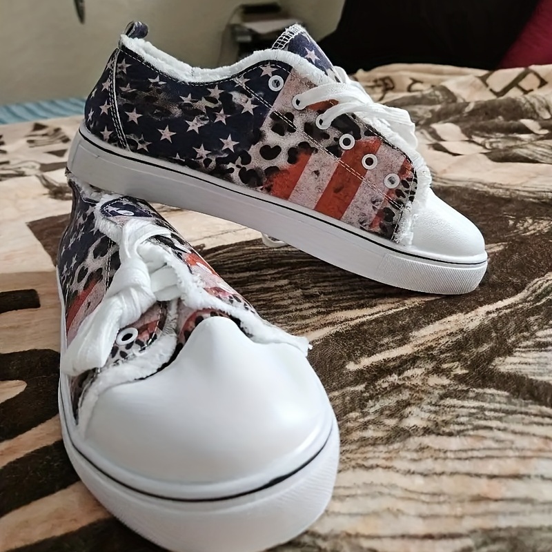 womens star striped print sneakers casual lace up outdoor shoes lightweight the 4th of july shoes details 3