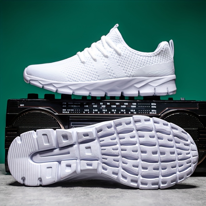 womens breathable flying woven sneakers casual solid color running shoes lightweight lace up athletic shoes details 4