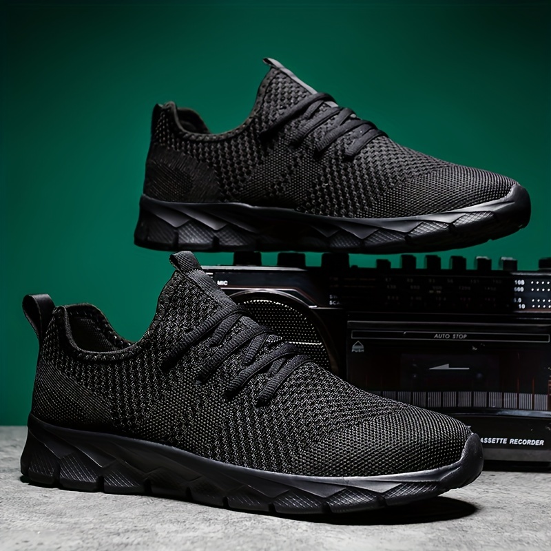 womens breathable flying woven sneakers casual solid color running shoes lightweight lace up athletic shoes details 5