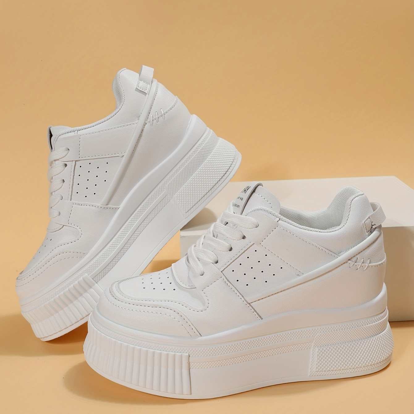 womens platform wedge sneakers versatile height increasing low top shoes trendy walking shoes details 1