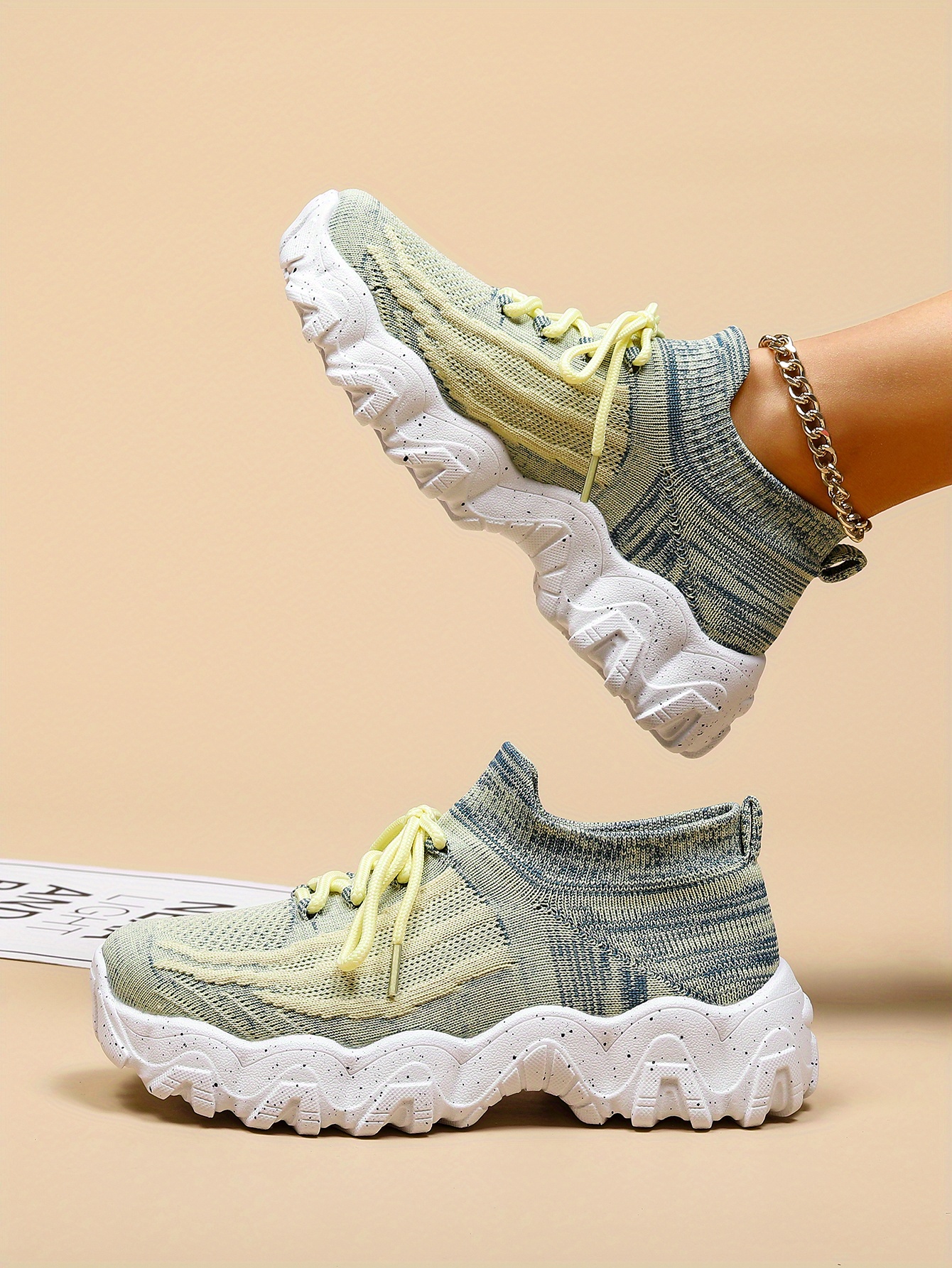 womens breathable knit platform sneakers casual lace up outdoor shoes comfortable low top trainers details 1