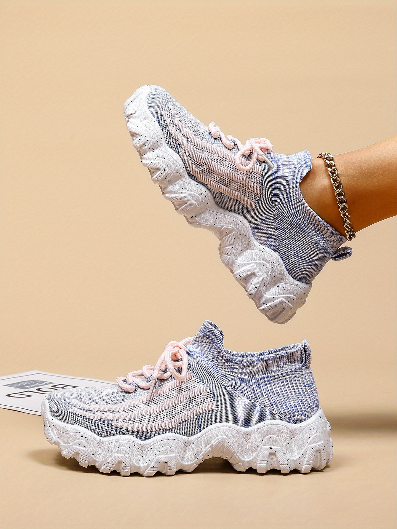 womens breathable knit platform sneakers casual lace up outdoor shoes comfortable low top trainers details 13