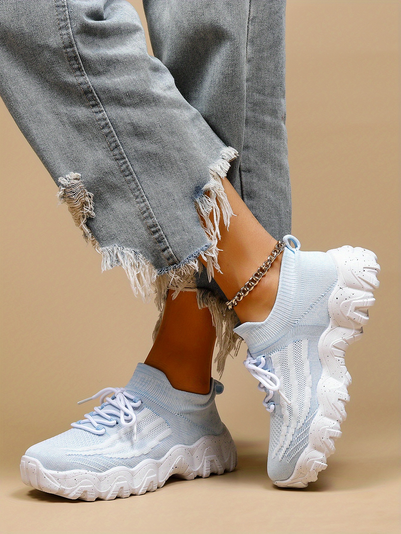 womens breathable knit platform sneakers casual lace up outdoor shoes comfortable low top trainers details 22