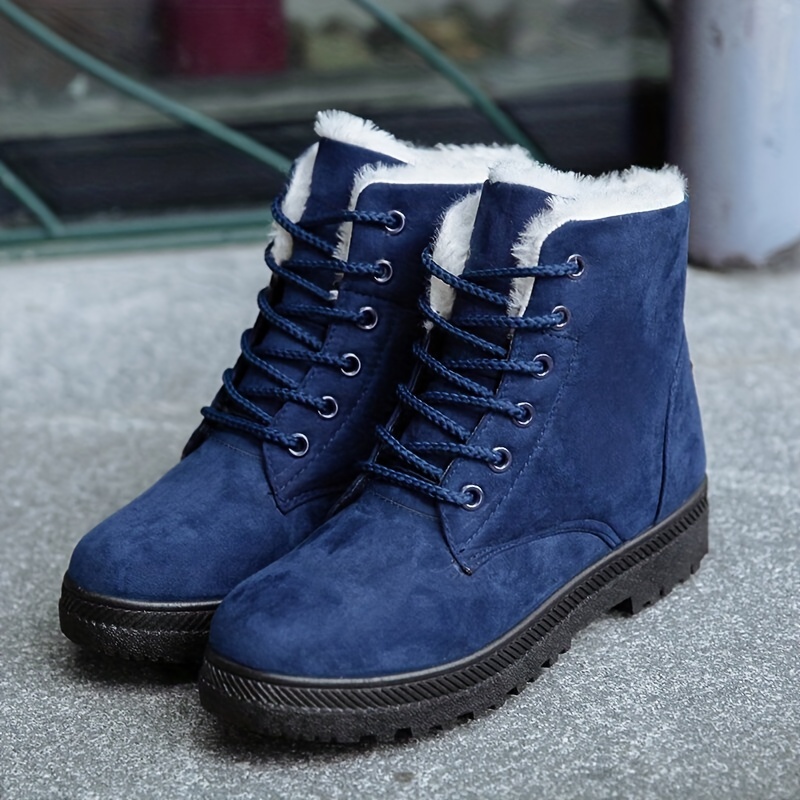 womens plush lined ankle boots solid color thermal lace up snow boots outdoor warm short boots details 5