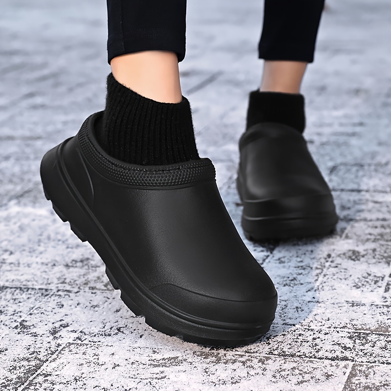 womens knit stitching chef work shoes solid color waterproof slip on shoes outdoor garden work shoes details 6