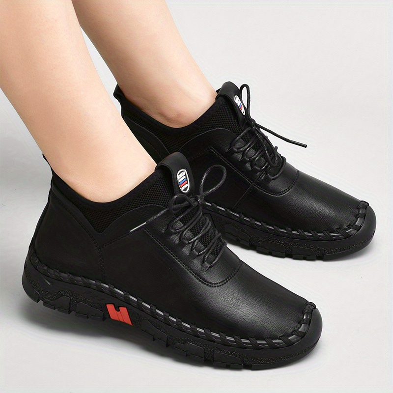 womens flat high top boots comfy solid color lace up ankle boots casual non slip shoes details 2